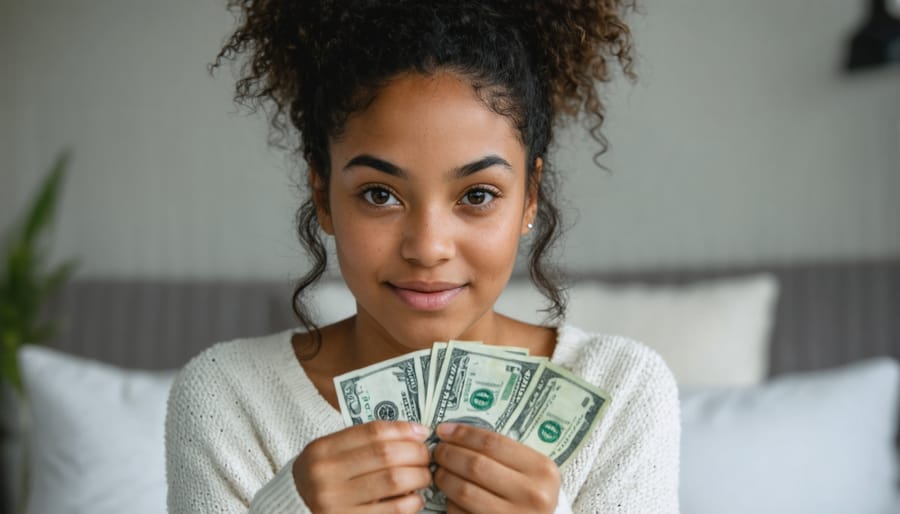 Single mother reviewing bills and financial documents at kitchen table