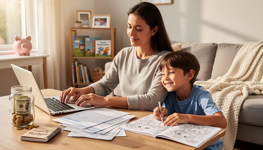 Mother and daughter sitting close together on couch in warm embrace showing family connection