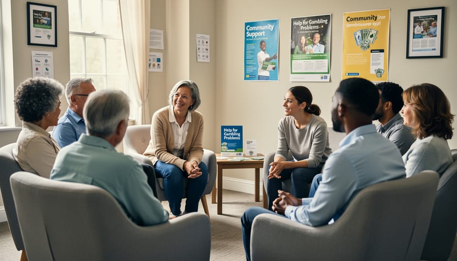Women sitting in supportive circle at community meeting showing connection and mutual support
